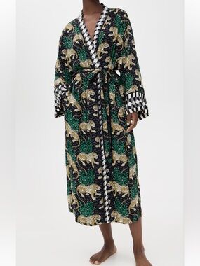 Printfresh Black, Green and Pink Leopard Jungle Print Kimono